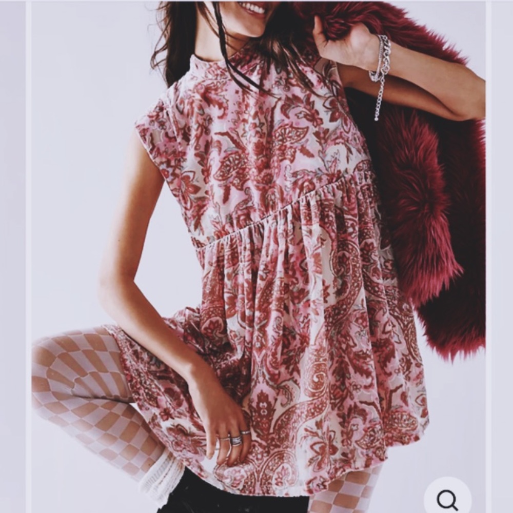 NWT FREE PEOPLE ALL THE TIME VELVET MINI  PINK FLORAL PRINT DRESS LARGE